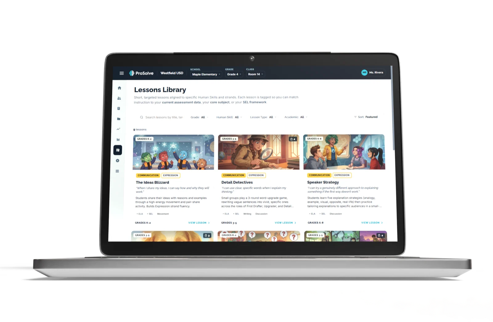 The HUB lesson library open on a laptop